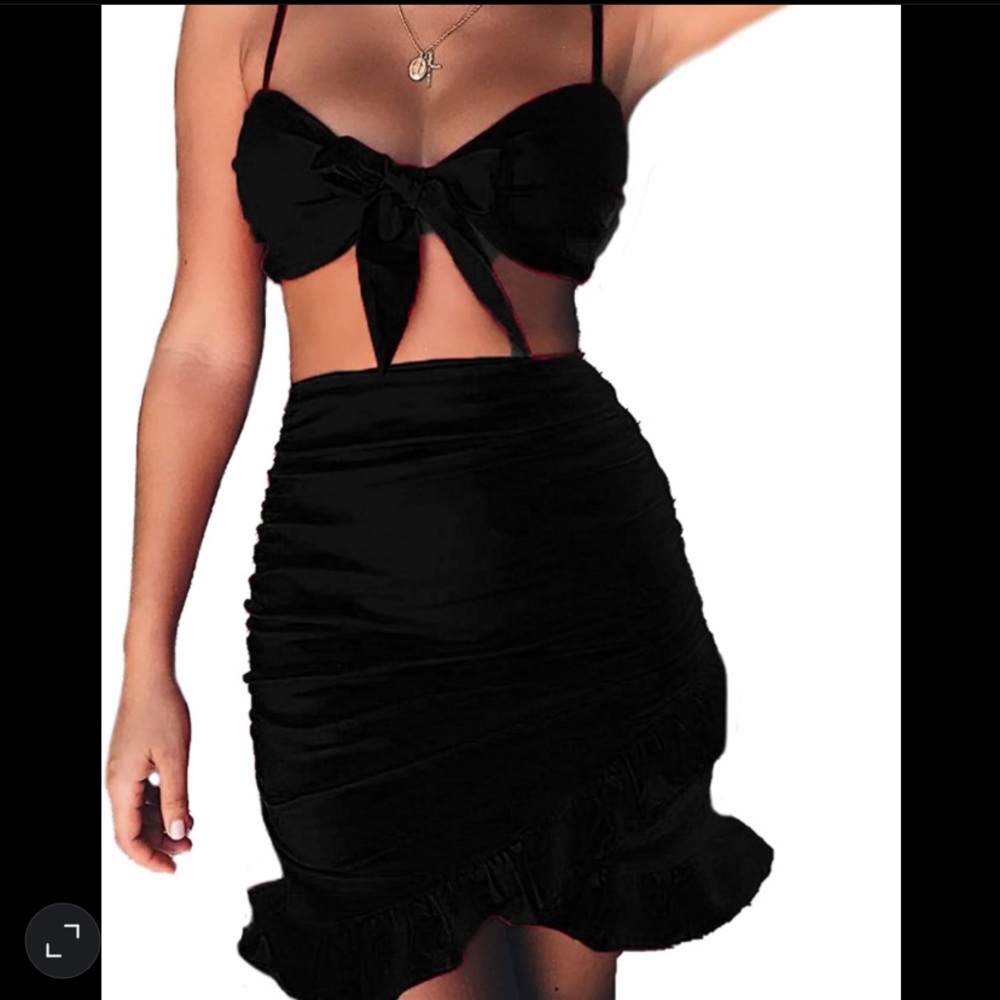 Black Tie Front - Two Piece Skirt Set